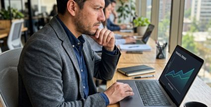 Ejecutivo analizando graficos de crecimiento