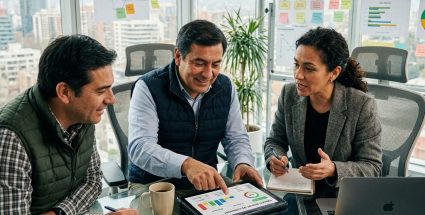 Equipo profesional en reunión de alineamiento