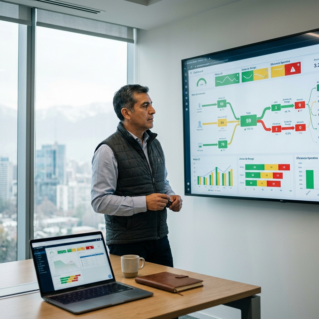 Consultor senior analizando dashboard de control operativo